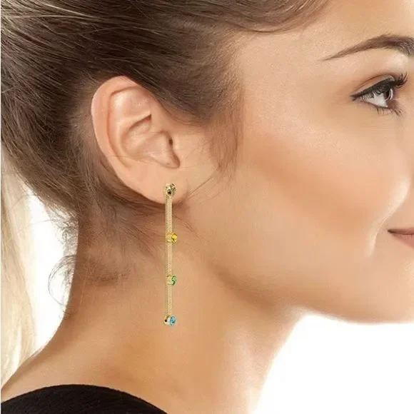 NWT Kurt Geiger London Signature Mismatched Stone Snake Linear Earrings #TSER - Picture 3 of 9